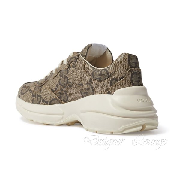 NEW GUCCI Men's Rhyton 100 Beige/Ebony Macro GG Supreme Canvas Sneakers G9 US9.5 - Picture 8 of 12